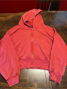 GAP Coral Red Full‑Zip Crop Hoodie